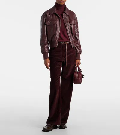 Brunello Cucinelli Bordeaux Corduroy Pants With Concealed Front Closure