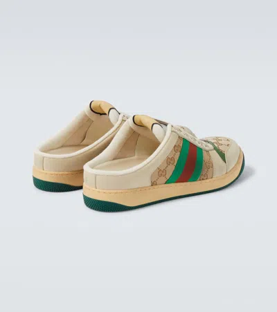 Gucci Screener Gg Canvas Leather-trimmed Mules In Neutral