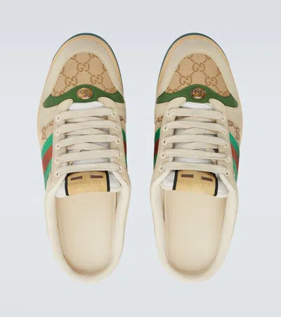 Gucci Screener Gg Canvas Leather-trimmed Mules In Neutral