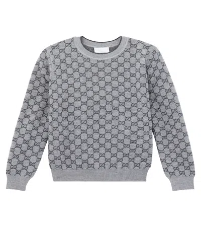 Gucci Grey Sweater For Kids With Gg Motif In Gray