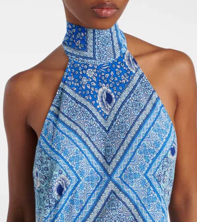 Rixo London Rixo Maura Patterned Halter-neck Chiffon Midi Dress In Blue