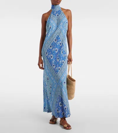 Rixo London Rixo Maura Patterned Halter-neck Chiffon Midi Dress In Blue
