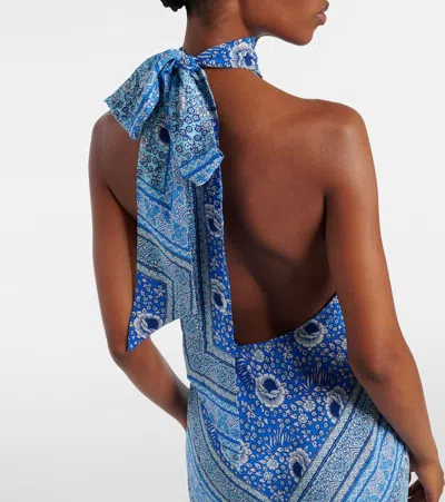 Rixo London Rixo Maura Patterned Halter-neck Chiffon Midi Dress In Blue