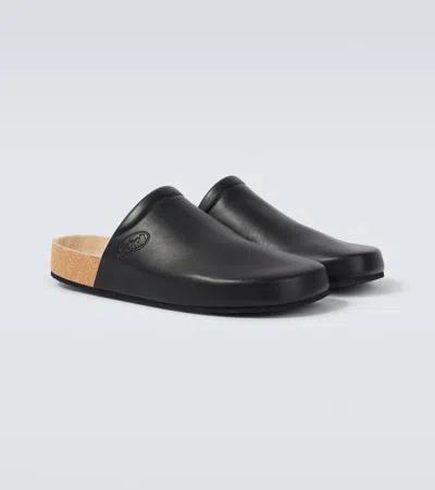 Balenciaga Men Leather Mules With Cork Insole In Black