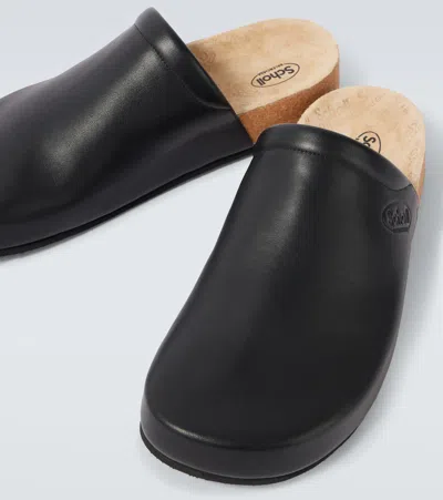 Balenciaga Men Leather Mules With Cork Insole In Black