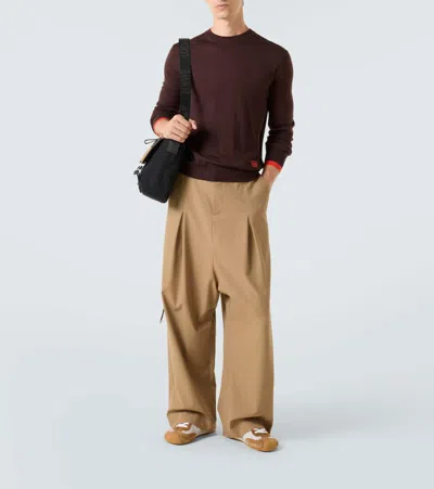 Loewe Cotton Twill Wide-leg Pants In Brown
