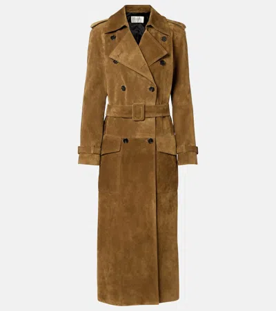 Saint Laurent Double Breasted Belted Trench Coat In Brown