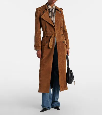 Saint Laurent Double Breasted Belted Trench Coat In Brown