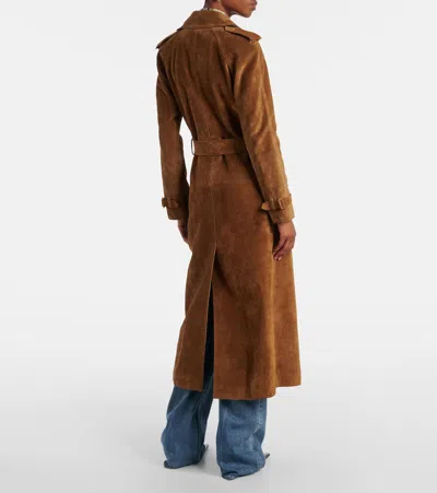Saint Laurent Double Breasted Belted Trench Coat In Brown
