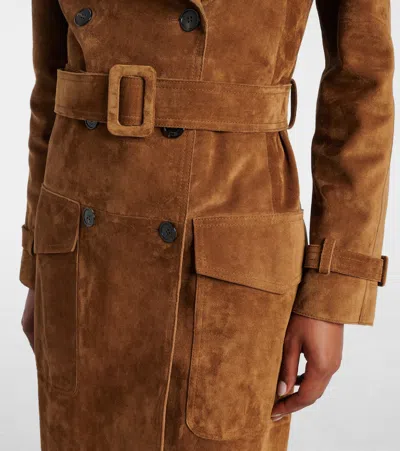 Saint Laurent Double Breasted Belted Trench Coat In Brown