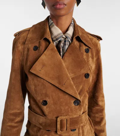 Saint Laurent Double Breasted Belted Trench Coat In Brown