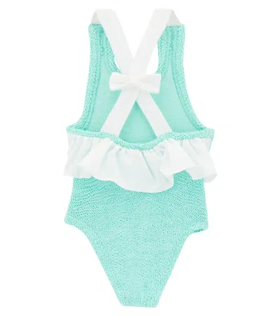 Hunza G Lara Bow-detail Ruffled Swimsuit In Blue
