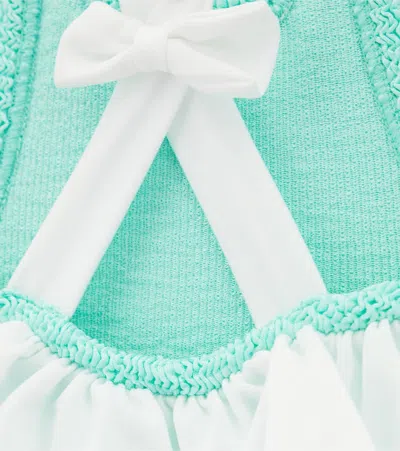 Hunza G Lara Bow-detail Ruffled Swimsuit In Blue
