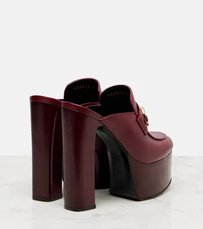 Gucci Horsebit 1955 Leather Platform Mules In Burgundy