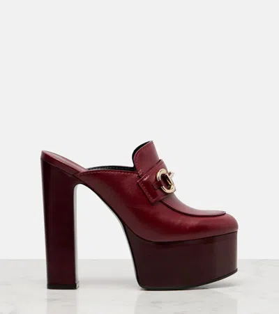 Gucci Horsebit 1955 Leather Platform Mules In Burgundy