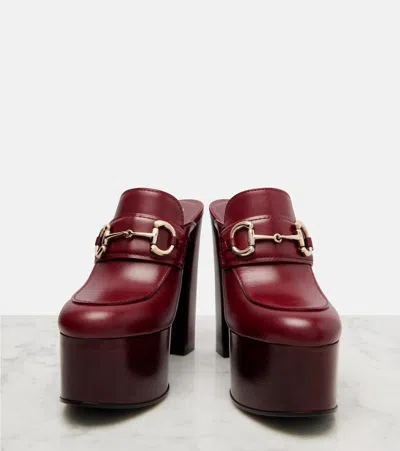 Gucci Horsebit 1955 Leather Platform Mules In Burgundy