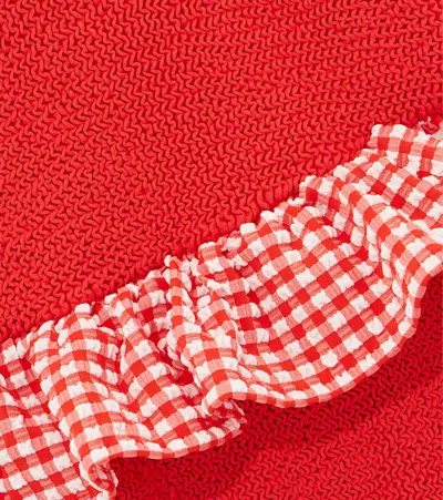 Hunza G Duo Denise Checked Ruffled Swimsuit In Red