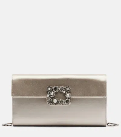 Roger Vivier Envelope Embellished Satin Clutch