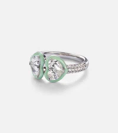 Kamyen 18kt White Gold And Enamel Ring With Diamonds