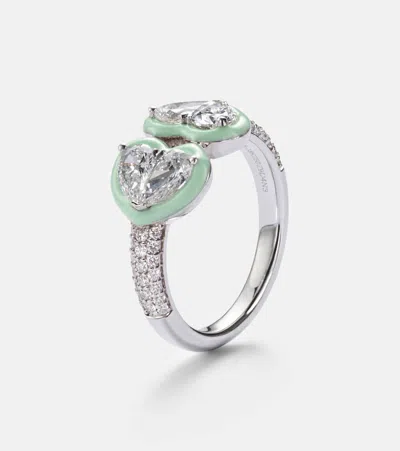 Kamyen 18kt White Gold And Enamel Ring With Diamonds