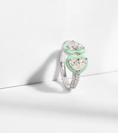 Kamyen 18kt White Gold And Enamel Ring With Diamonds