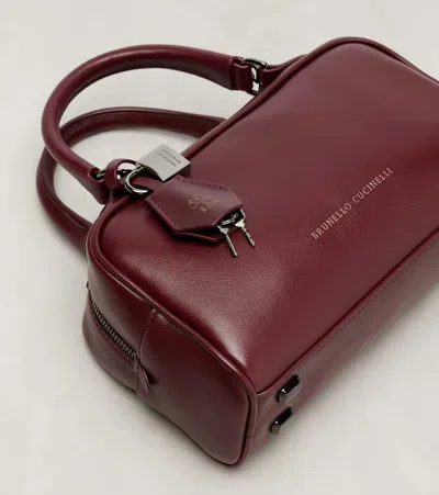 Brunello Cucinelli Explorer Small Boston In Glossy Nappa Leather Bags In Burgundy