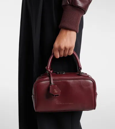Brunello Cucinelli Explorer Small Boston In Glossy Nappa Leather Bags In Burgundy