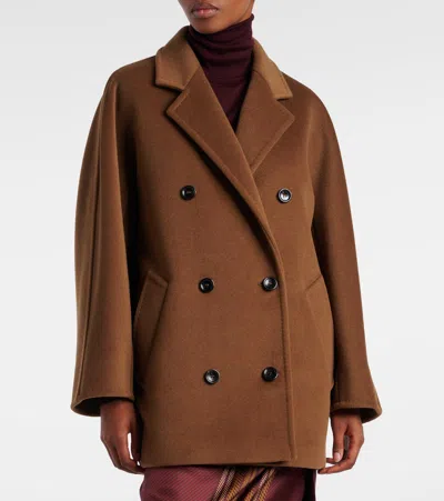 Max Mara Women Wool Double-breasted Coat In Brown