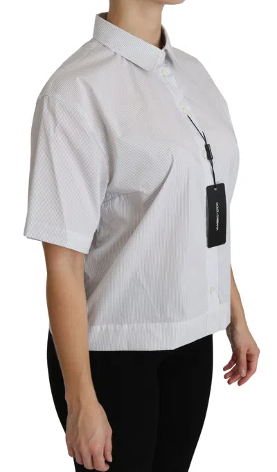 Dolce & Gabbana White Collared Short Sleeve Polo Shirt Top In White