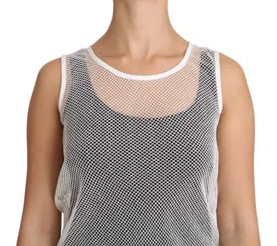 Dolce & Gabbana White Net  Transparent Sleeveless Tank Top In White
