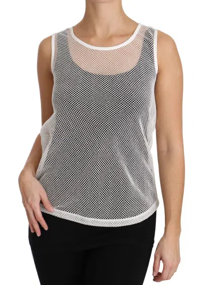 Dolce & Gabbana White Net  Transparent Sleeveless Tank Top In White