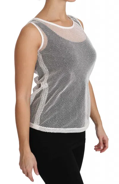 Dolce & Gabbana White Net  Transparent Sleeveless Tank Top In White
