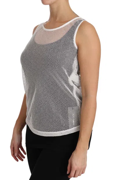 Dolce & Gabbana White Net  Transparent Sleeveless Tank Top In White