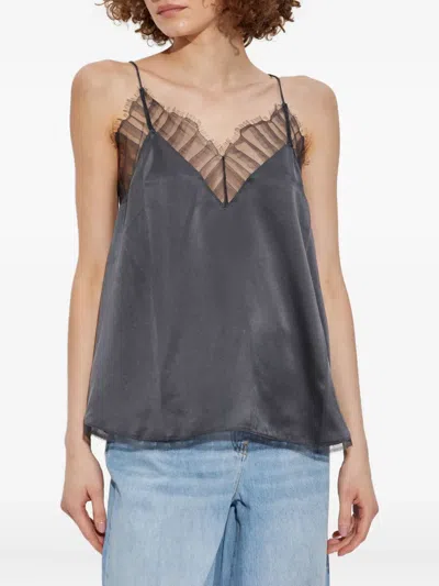 Iro Lace-trim Silk Top In Gray