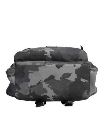Dolce & Gabbana Gray Cotton Camouflage Logo Plaque Backpack Men's Bag