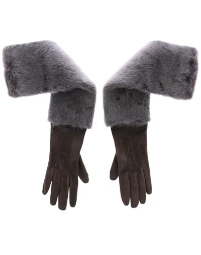 Dolce & Gabbana Gray Mink Fur Lambskin Suede Leather Women's Gloves