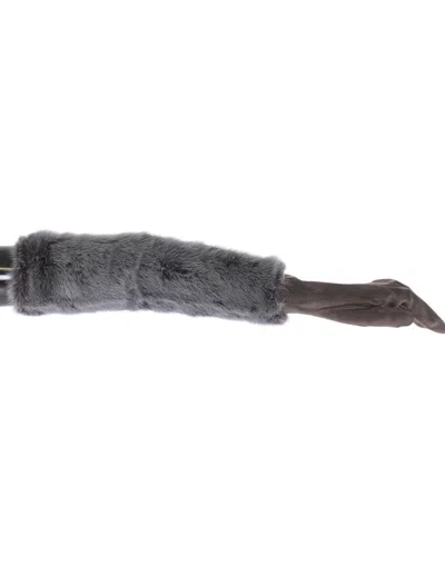 Dolce & Gabbana Gray Mink Fur Lambskin Suede Leather Women's Gloves