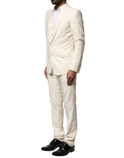 Pre-owned Dolce & Gabbana Ivory Wool 3 Piece Single Breasted Men's Suit () In White