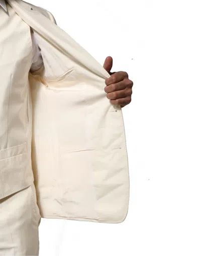 Pre-owned Dolce & Gabbana Ivory Wool 3 Piece Single Breasted Men's Suit () In White