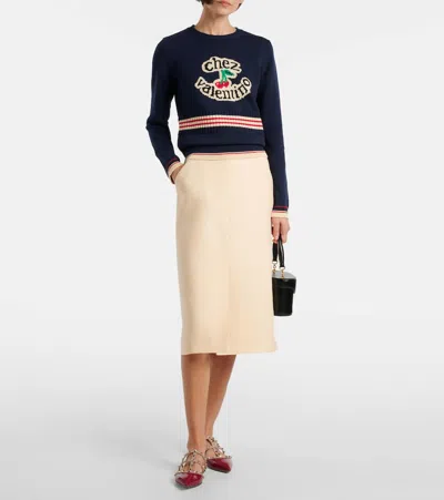 Valentino Cotton Sweater Crew Neck Long Sleeves In Blue