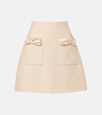 Valentino Bow-detailed Wool And Silk-blend Mini Skirt In Neutral