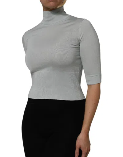 Dolce & Gabbana Light Green Silk Turtleneck 3/4 Sleeves Top