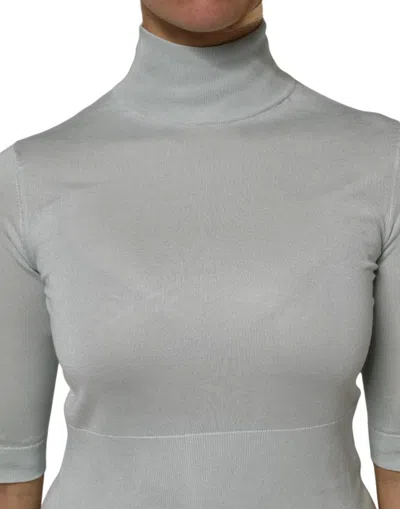 Dolce & Gabbana Light Green Silk Turtleneck 3/4 Sleeves Top