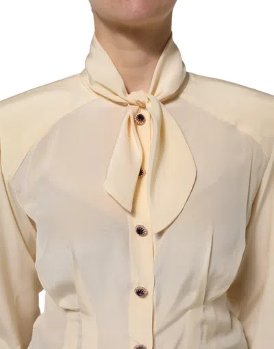 Pre-owned Dolce & Gabbana Light Yellow Ascot Collar Buttoned Blouse Women's Top ()