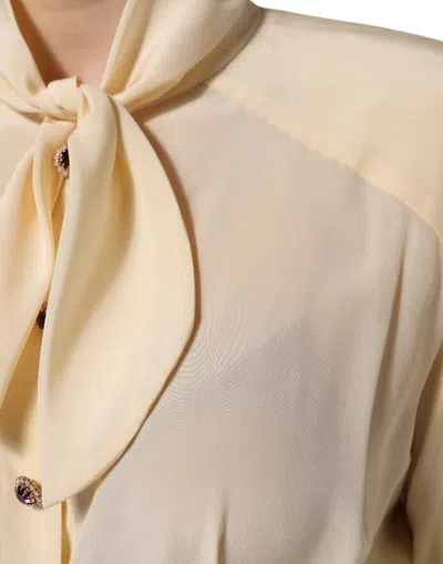 Pre-owned Dolce & Gabbana Light Yellow Ascot Collar Buttoned Blouse Women's Top ()