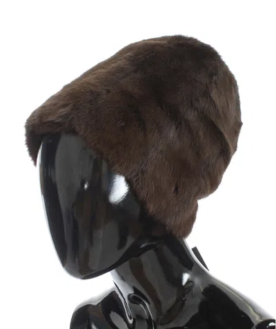 Dolce & Gabbana Luxurious Brown Weasel Fur Women's Beanie