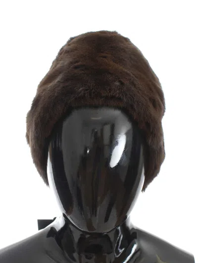 Dolce & Gabbana Luxurious Brown Weasel Fur Women's Beanie