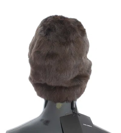Dolce & Gabbana Luxurious Brown Weasel Fur Women's Beanie