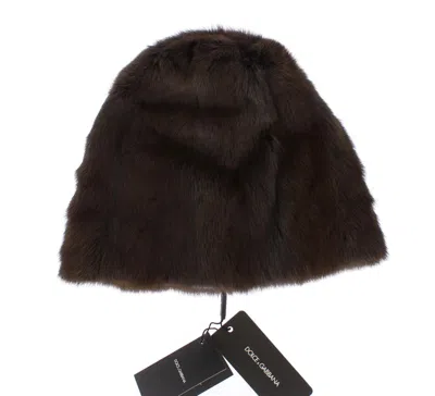 Dolce & Gabbana Luxurious Brown Weasel Fur Women's Beanie