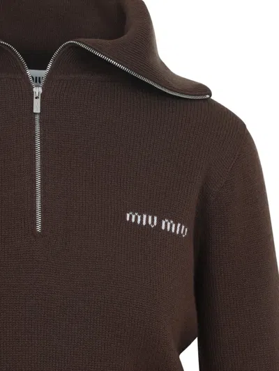Miu Miu Knit Ls Polo Long Sleeves In Brown
